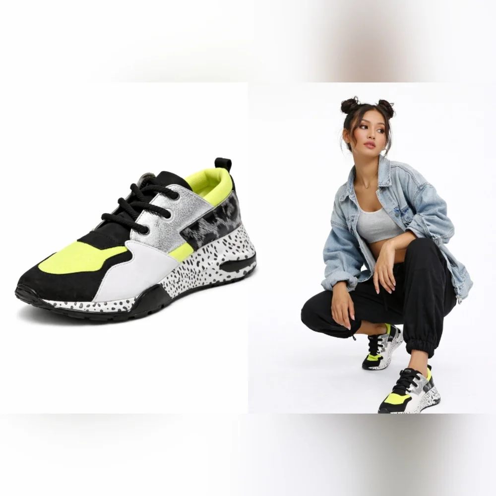 Steve Madden Neon Yellow Black Chunky Sneakers, Women’s 11